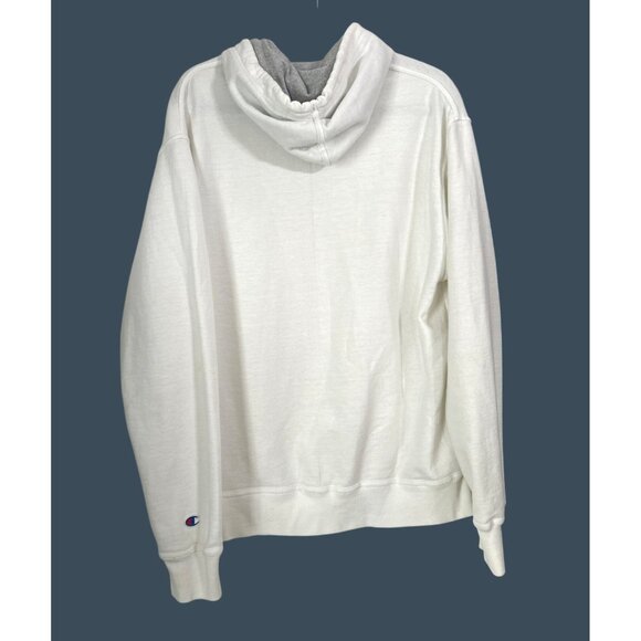Champion White Hoodie Sweatshirt With Drawstring & Kangaroo Pocket Size Large - Picture 2 of 7